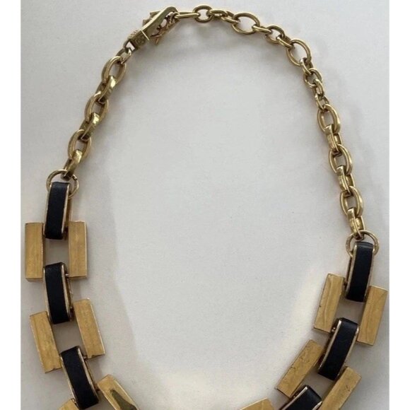 Ann Taylor Vintage Matte Gold and Black Leather Link Chain Necklace Quality 19” - Picture 4 of 16